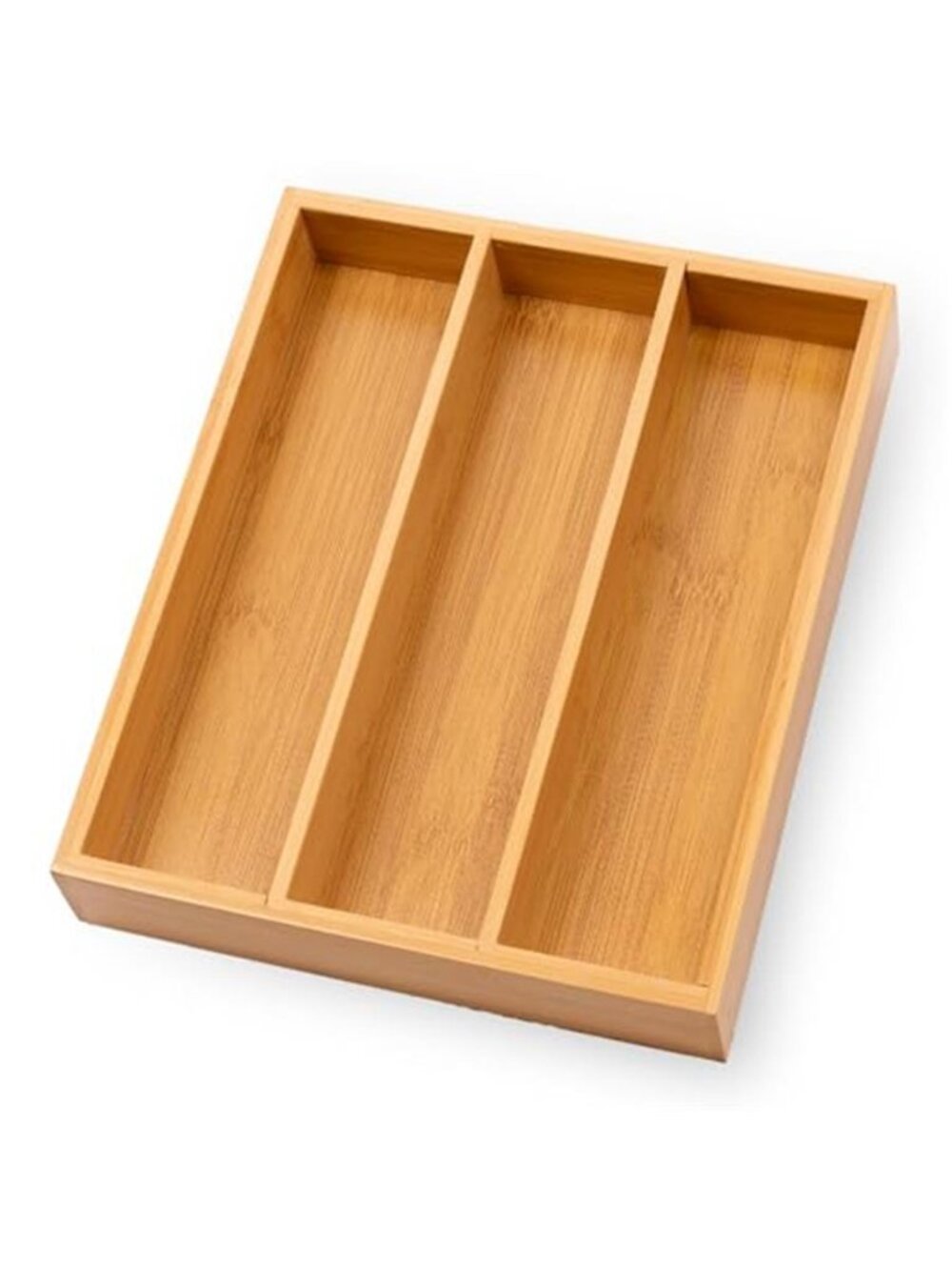 Bamboo Utensil Drawer Organizer 3 Compartment Cutlery Storage Kitchen Tray